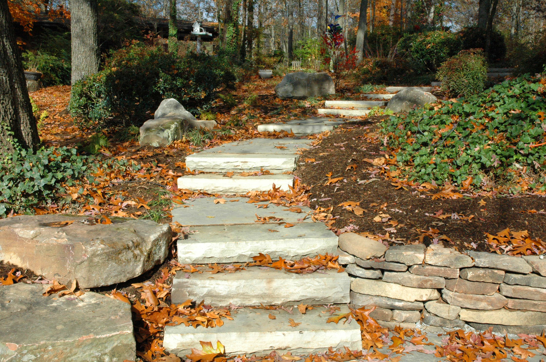 Winding garden steps made with stone. 